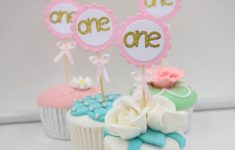 Cute Wedding Cupcake Decorations Number One Cupcake Toppers With Pink Bow Gold 1st Birthday Cake