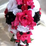 Hot Pink And Black Wedding Decorations Wedding Bouquet Bridal Flowers Silk 17 Piece Package White Fuchsia Black Hot Pink Cascade Centerpieces Maid Of Honor Bridesmaid Arrangements hot pink and black wedding decorations|guidedecor.com