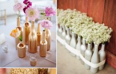 Inexpensive Table Decorations For Wedding Receptions Diy Painted Bottles Wedding Centerpieces With Flowers And Wheat For Rustic Weddings inexpensive table decorations for wedding receptions|guidedecor.com